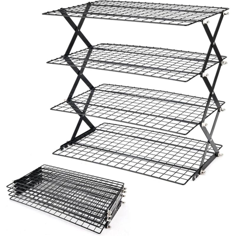 Zusammenklappbarer 4-stufiger Abtropfständer, Metallregal, Küchenutensil, Schwarz