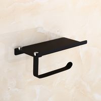 Aluminium-wc-papierhalter Zur Wandmontage (gebohrt/ungebohrt) Mit Geräumigen Ablagen, Toilettenpapierhalter Für Bad Und Küche (schwarz) H515