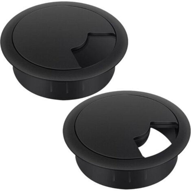Kabeldurchführung 60 Mm - 2er Set Schwarze Kunststoff-kabeldurchführungen Für Schreibtisch, Kabelmanager Für Zuhause Und Büro