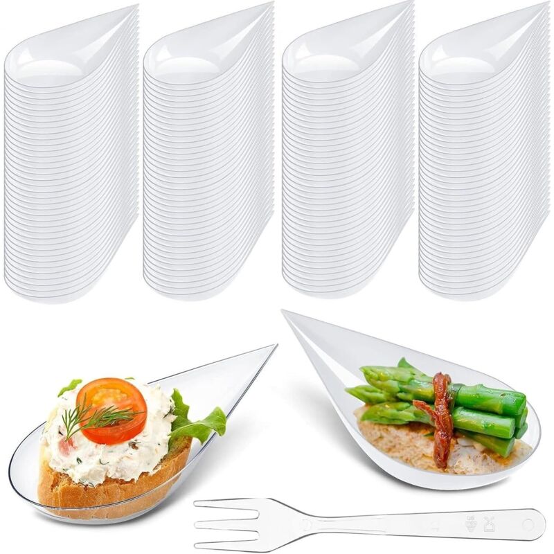 100 Stück Plastik-aperitif-teller Mit Gabeln, 5cm Transparente, Wiederverwendbare Kostproben-schälchen In Schalenform, Perfekte Aperitif-service-teller