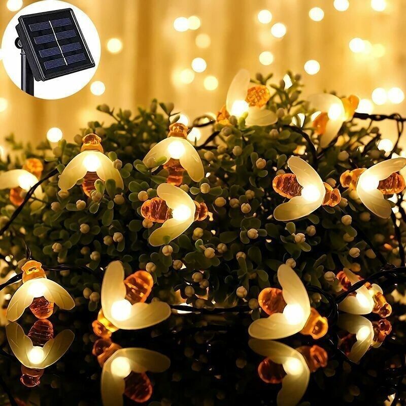 Solare Bienen-lichterkette, 30 Leds 6,5 M Solare Bienen-lichterkette Mit 8 Modi, Kupferdraht-lichterkette Für Außen, Wasserdicht, Für Garten, Terrasse, Tor, Hof, Zaun, Party, Warmweiß
