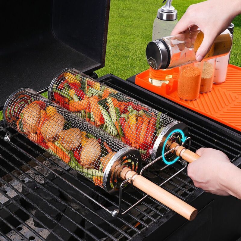Tragbarer Edelstahl-grill Im Freien, Rvs-rollgrill, Rotisserie Für Camping Und Holzkohle