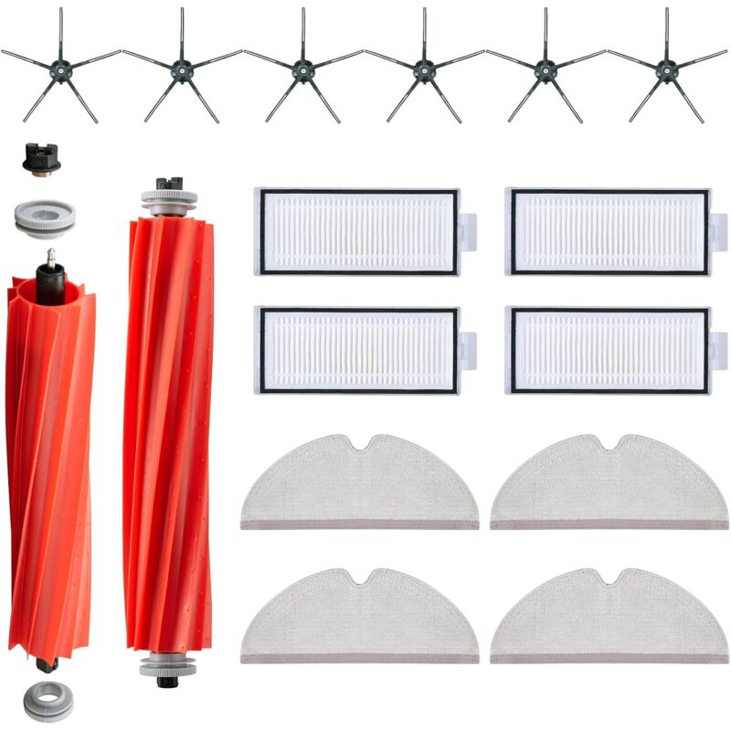 16-teiliges Zubehörset Für Ersatzteile Für Roborock Q7 / Q7+ / Q7 Max / Q7 Max+ Staubsauger. Enthält 2 Hauptbürsten, 4 Wischtücher, 4 Hepa-filter Und 6 Seitenbürsten.