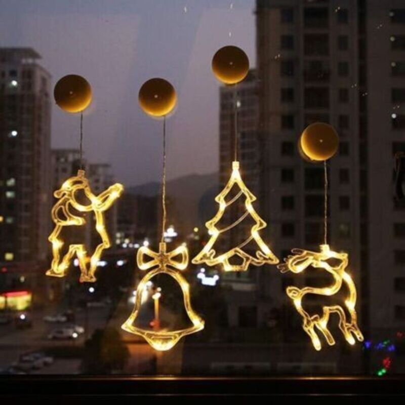 4-teiliges Set Leuchtende Weihnachtsfensterdekoration Mit Saugnäpfen, Led-weihnachtsbaum, Weihnachtsmann, Glocken Und Rentier Als Fensteranhänger Für Die Weihnachtsdekoration (weihnachtsset A)