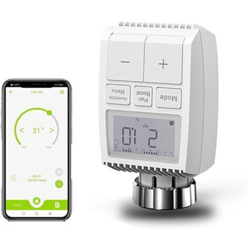 Wifi-thermostatkopf – Kompatibel Mit Alexa Und Google Home – Programmierbar Mit Fenstererkennung – Helles Lcd-display