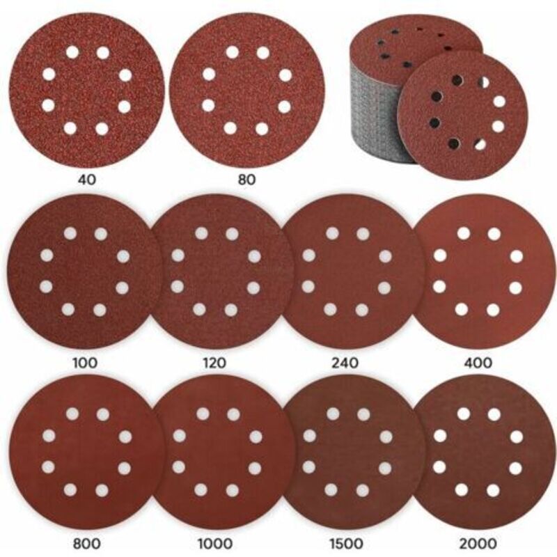 Schleifscheiben 125 Mm - 80 Stück, Schleifpapier Für Exzenterschleifer Mit Löchern, Körnungen P40/p80/p100/p120/p240/p400, P800/p1000/p1500/p2000
