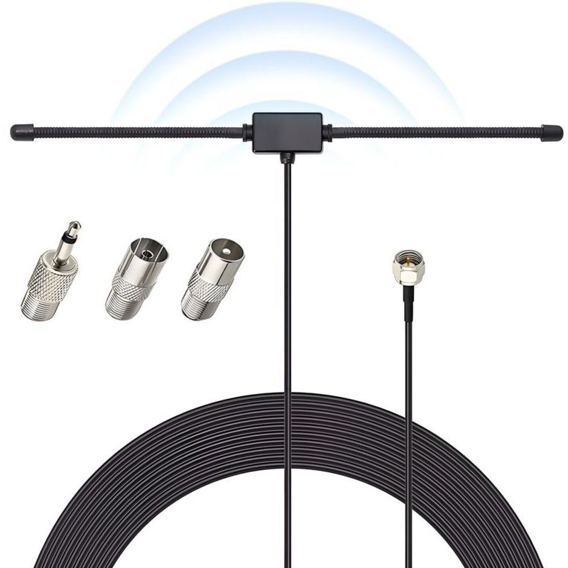 Fm-dipolantenne 75 Ohm Mit 3m Kabel – Universeller F-stecker – Schnelle Installation Mit Selbstklebender Wandhalterung
