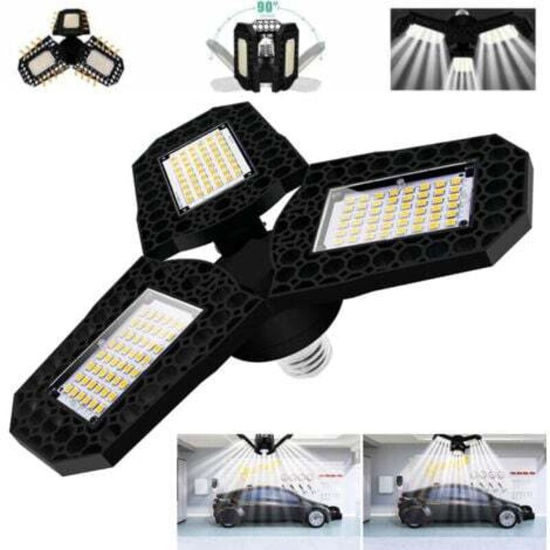 Led-deckenleuchte 60w Mit 3 Einstellbaren Paneelen – 6000 Lumen – Farbwiedergabeindex 80 – Für Garagen, Lagerhallen, Keller