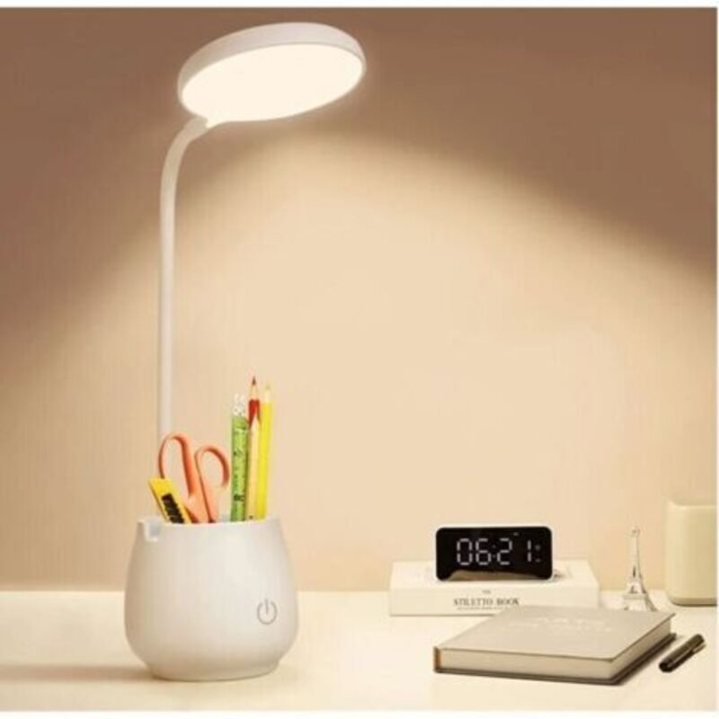 Schreibtischlampe Für Büro Und Wohnheim, Kleine Wiederaufladbare Led-schreibtischlampe Mit Stift-/telefonhalter, Augenschonende Kleine Schreibtischlampe, 3 Farblichtmodi, Nachtlicht