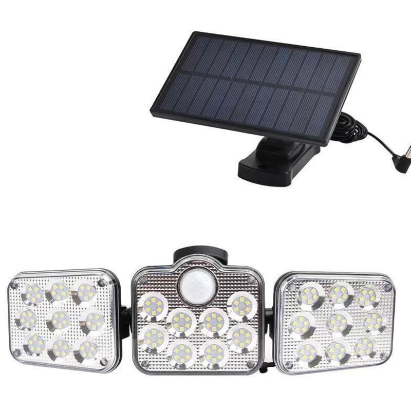 Solargartenleuchte Mit Bewegungsmelder, 130 Leds, 1300 Lumen, Solarlampe Mit 5 M Kabel, Led-wandstrahler Mit Fernbedienung, Ip65 Wasserdicht