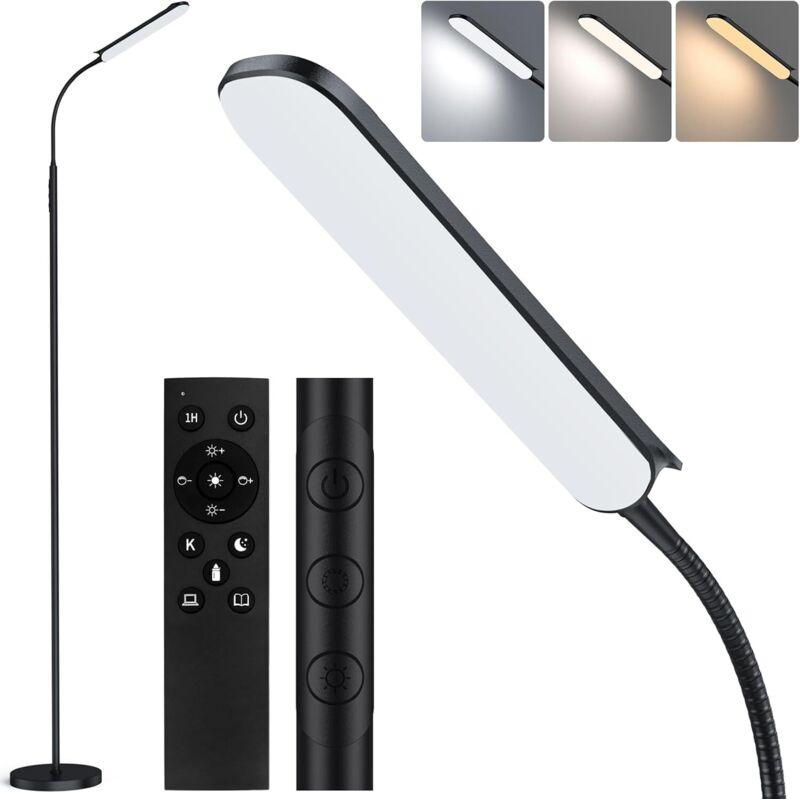 Stehlampe, Led-stehleuchte 18w 2200lm Mit Fernbedienung Und Touch-steuerung, Dimmbar In Linearer Farbtemperatur Und Helligkeit, 1-stunden-timer, Flexible Stehlampe Mit Schwanenhals (18w) [klasse