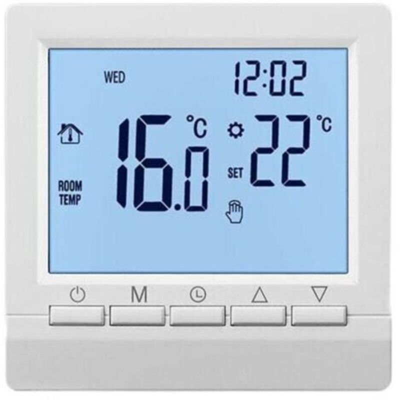 Elektrischer Heizthermostat, Manueller Knopf 16a, Negativanzeige, Weiße Schrift Auf Schwarzem Hintergrund, Ohne Wi-fi