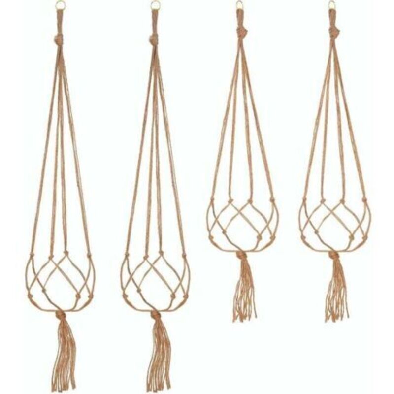 4er Set Makramee-pflanzenaufhänger Aus Seil, Hängehalter Für Blumentöpfe, Innen- Und Außendekoration Für Den Garten – 2 Stück 105 Cm Und 2 Stück 90 Cm, 4 Stränge - Inhhub