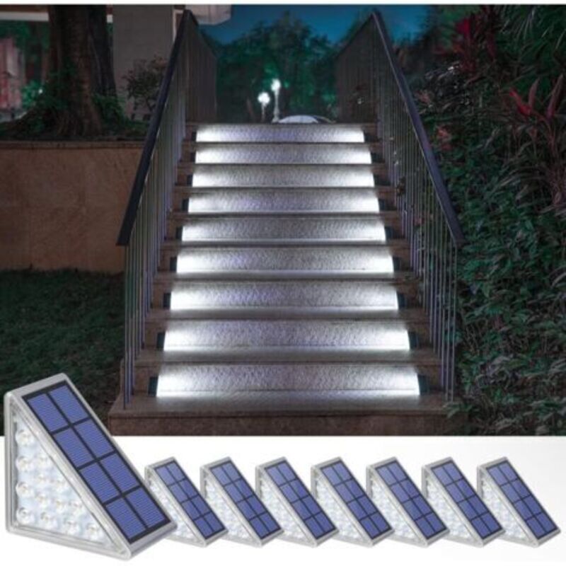 8er-set Solarleuchten Für Treppen, Terrasse, Gehweg, Eingangsbereich, Haustür Und Bürgersteig – Kaltweiß