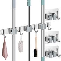 Wandhalterung Für Besen, Edelstahl-besenhalter Mit 3 Halterungen, 4 Haken Und 3 Selbstklebenden Haken, Besenorganizer Zur Aufbewahrung Von Mopps Für Garten, Küche, Garage H314
