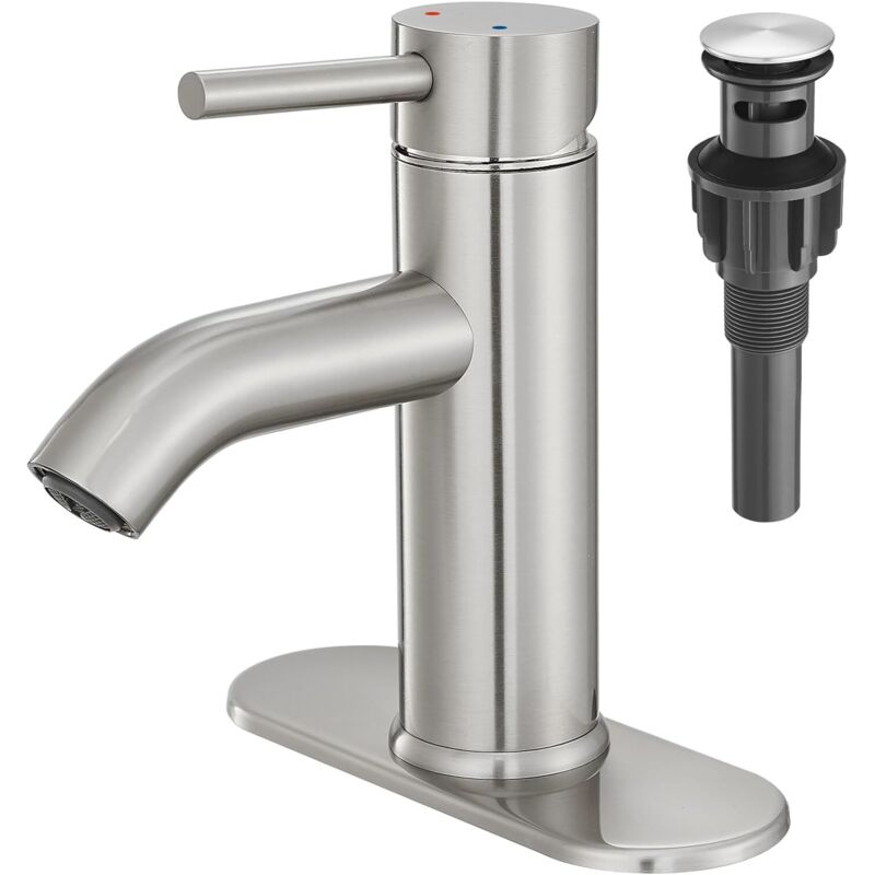 Badezimmer-wasserhahn, Einhebelmischer Für Waschbecken Mit Federablauf, Geeignet Für Unterputz-waschbecken, Mit Sockel.