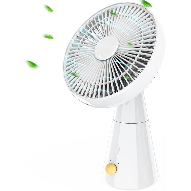 Leiser, Oszillierender Tischventilator, 25 Cm, 4 Geschwindigkeitsstufen, Kabellos, Wiederaufladbarer 3000-mah-usb-akku, Schreibtischventilator Für Schlafzimmer, Tisch Und Büro (weiß)