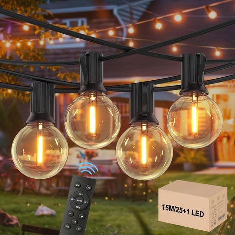 Lichterkette Für Den Außenbereich - 15 M Verstellbare Lichterkette Mit Fernbedienung, 25+1 G40 Ampere, Ip45 Wasserdicht, Erweiterbar Auf 120 M, 2200 K - Dekorative Lichterkette Für Gartenpartys (verst