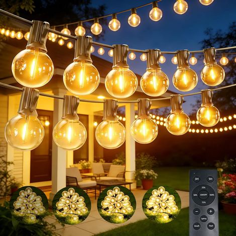 20 M Lange Lichterkette Für Den Außenbereich Mit Fernbedienung, 25+2 G40-glühbirnen, Warmweiß, 8 Modi/timer/wasserdicht/dimmbar, Bistro-lichterkette Für Garten, Terrasse, Pergola Und Balkon