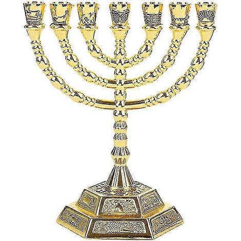 Goldene Jüdische Menora, Siebenarmiger Religiöser Leuchter, Chanukka-menora