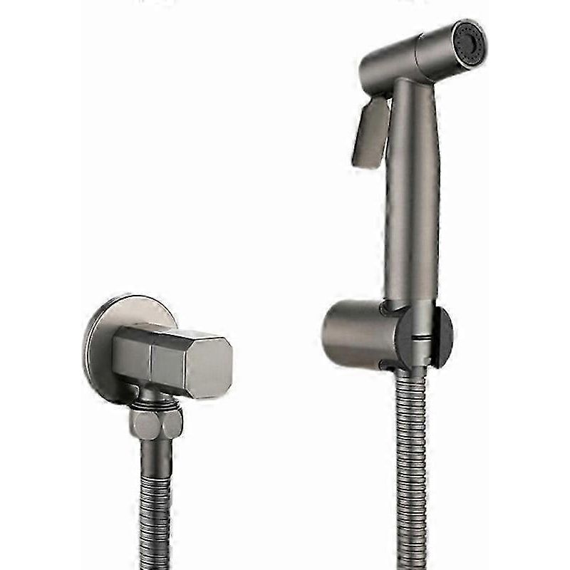 Bidet-duschset In Anthrazitgrau, Shattaf-duschkopf Aus Gebürstetem Grauem Messing, Kupferarmaturen Und Bidet-düse.