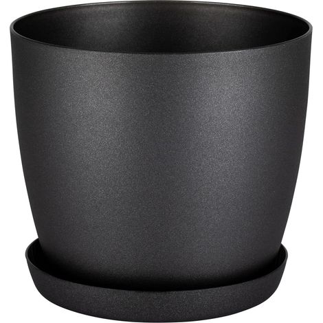 Weiße Gartendekoration – Weiße Töpfe Mit Untersetzer – Outdoor-blumentöpfe Mit Matter Oberfläche Und Pflanzschale – Töpfe Mit Schwarzem Untersetzer, 20 Cm X 17,5 Cm X 14 Cm