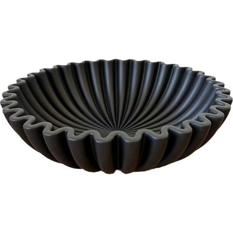 Dekorative Schwarze Schale Mit Rüschen, Geriffelte Schale Aus Kunstharz, Moderne Dekoration Für Wohnzimmer, Büro Oder Couchtisch. Ideal Für Regal Oder Schreibtisch.