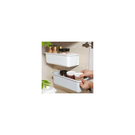 Set Mit 2 Ausziehbaren Aufbewahrungskörben Für Küche Und Bad, Ausziehbare Schubladen Unter Der Wand (weiß)