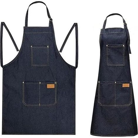 Lange Jeansschürze Mit 3 Taschen, Dicke Jeansschürze Für Damen Und Herren Zum Gärtnern, Kochen, Malen, Putzen Und Für Die Körperpflege.