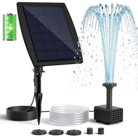 Solarbrunnenpumpe Mit Akku, 7,5 W, Eingebaute 3000-mah-solarpumpe, Über 7 Modi, Doppellagige Düsen Und 1,5 M Pvc-schlauch, Brunnenteich Für Vogeltränken Und Gärten
