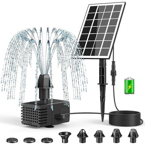 Solarbrunnen, 3,5 W, Mit 2000-mah-akku, Schwimmende Solarbrunnenpumpe Für Den Außenbereich (modelljahr 2026), Inklusive 8 Düsen Und 5 M Kabel, Für Vogeltränke, Teiche Und Gartenbrunnen.