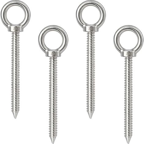 Satz Mit 4 M8 X 80 Mm Einschraub-ösenbolzen Aus Edelstahl 304, Robuste Ösenhaken Mit Selbstschneidendem Gewinde, Für Hängematten, Jalousien, Seile Sowie Befestigungen Im Innen- Und Außenbereich