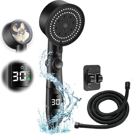 Digitaler Duschkopf Mit Temperaturregelung, Wassersparender Hochdruck-duschkopf, 1,5 M Langer Duschschlauch Mit Wasserabsperrventil, 5 Strahlarten, 9 Cm Durchmesser Duschkopf Mit Halterung – Kreieren