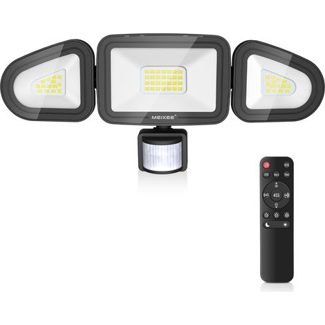 42-w-led-außenstrahler Mit Bewegungsmelder, 3600 Lm, Fernbedienung, 6500 K Kaltweiß, Ip66 Wasserdicht, 3 Strahler, 4 Beleuchtungsmodi, Wandmontage Für Hof, Garten Und Garage