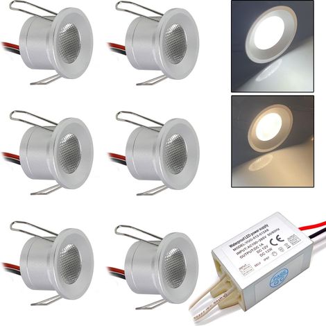 Mini-led-einbaustrahler 2w 6 Stück Dc 12v, Ip65 Wasserdicht, Kleine Lampen Mit 220v-transformator, 25mm Einbaustrahler Für Gartenmöbel, Terrassen, Schränke, Treppen (warmweiß)