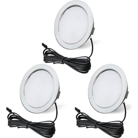 12v Dimmbare 3,5w 3000k Warmweiße 300lm Extraflache Led-einbaustrahler, Deckenleuchte Für Möbel Mit 2m Kabel, 3er-pack, Nickel