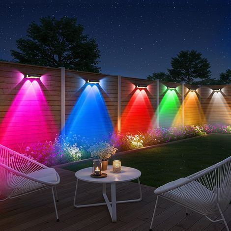 Solar-außenwandleuchte, Rgbcw 3-wege-solar-wandleuchte Mit 8 Farbmodi Und Warmweiß, Ip65 Wasserdicht, Außenwandleuchte Für Hof, Garten, Zaun, 6er-pack