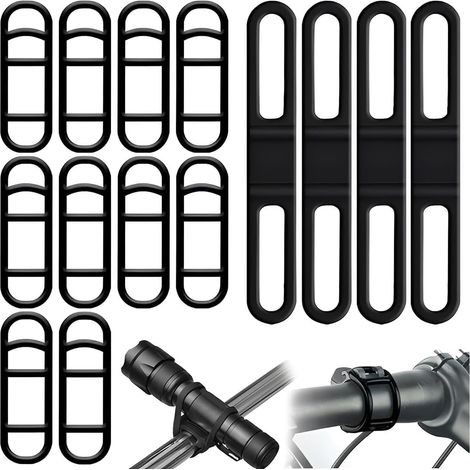 Set Aus 14 Silikon-fahrradriemen, Elastische Riemen, Geeignet Für Vorder- Und Rücklichter, Mit Halteringen Zur Befestigung Von Taschenlampen Und Lenkern.