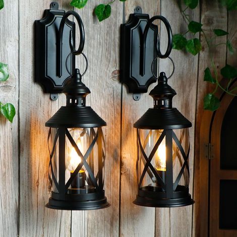 Vintage-außenlaterne Mit Batteriebetrieb, Kabellose Metall-wandleuchte Mit Edison-glühbirne Für Terrasse, Garten, Veranda, Wohndekoration (schwarz)