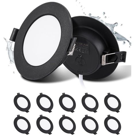 10er-pack Led-einbaustrahler, 5 W, Schwarz, Badezimmerstrahler, Ip44, Ultradünn (25 Mm), Neutralweiß (4000 K), Einbauöffnungen Ø 75–90 Mm, Runde Led-außenstrahler, 220–240 V Wechselstrom, Für Küche, W