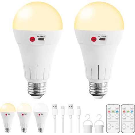 2er-pack Wiederaufladbare Led-glühbirnen Mit Fernbedienung, E26/e27-sockel, Kabellose, Batteriebetriebene Notlampen