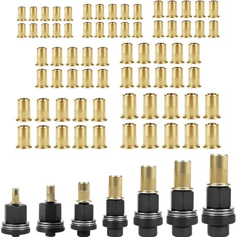 Apex Gewindeeinsatz-metallnietmuttern, Handnietmuttern, 77 Stück Für M3, M4, M5, M6, M8, M10, M12, Manuelles Nietmuttern-presswerkzeug, Je 10 Muttern