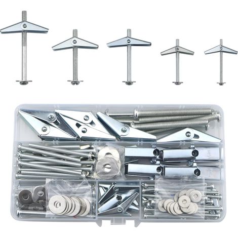 Apex Trockenbaubefestigungen, 40 Sets (120 Stück), Trockenbauschrauben Und Flügelfederhebelbolzen (m3/m4/m5/m6), Sortiment Hohlanker-set, Hochleistungs-wanddübel