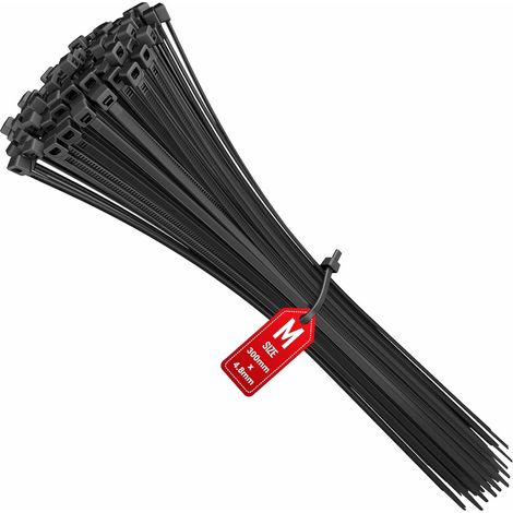 Apex Packung Mit 300 Nylon-kabelbindern, 300 Mm X 4,8 Mm, Vielseitig Einsetzbar, Schwarz