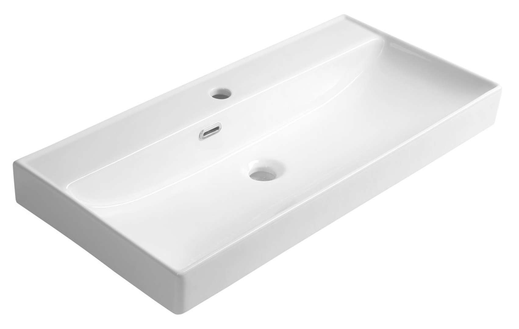 Aqualine Parla - Waschbecken 80x38 Cm, Mit Überlauf, Hahnloch, Weiß 9980