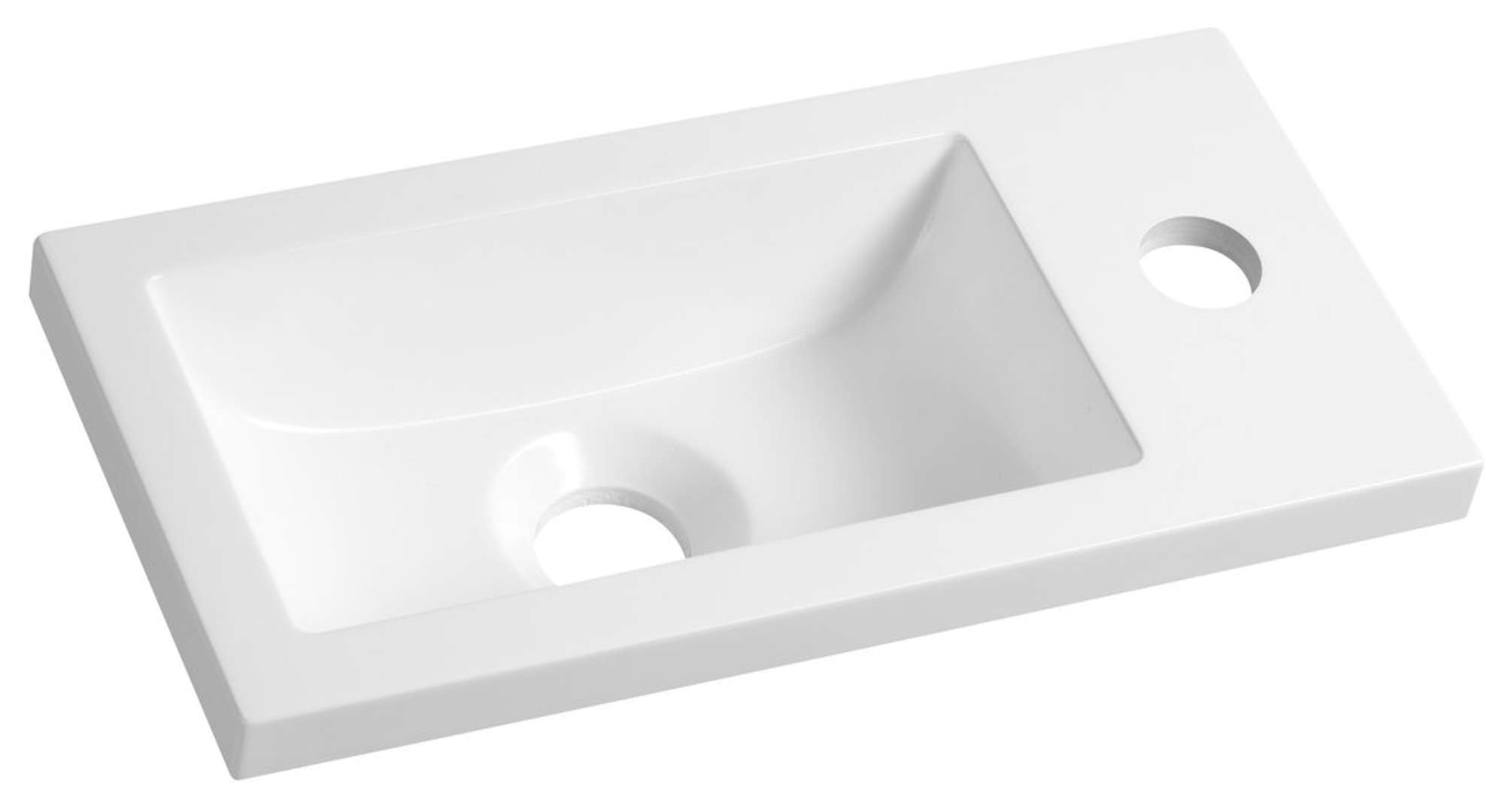 Aqualine - Handwaschbecken 37x18 Cm, Ohne Überlauf, Hahnloch, Weiß Lm370