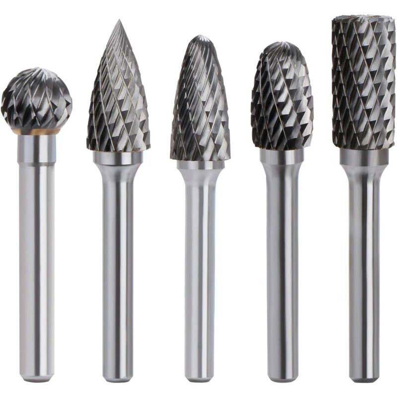 5-teiliges Set Rotationsfräser Aus Wolframkarbid, Doppelschneidig, Schaft 6mm, Kopf 10mm, Dremel-werkzeug Für Elektroschleifer, Zum Metallgravieren, Polieren Und Schnitzen