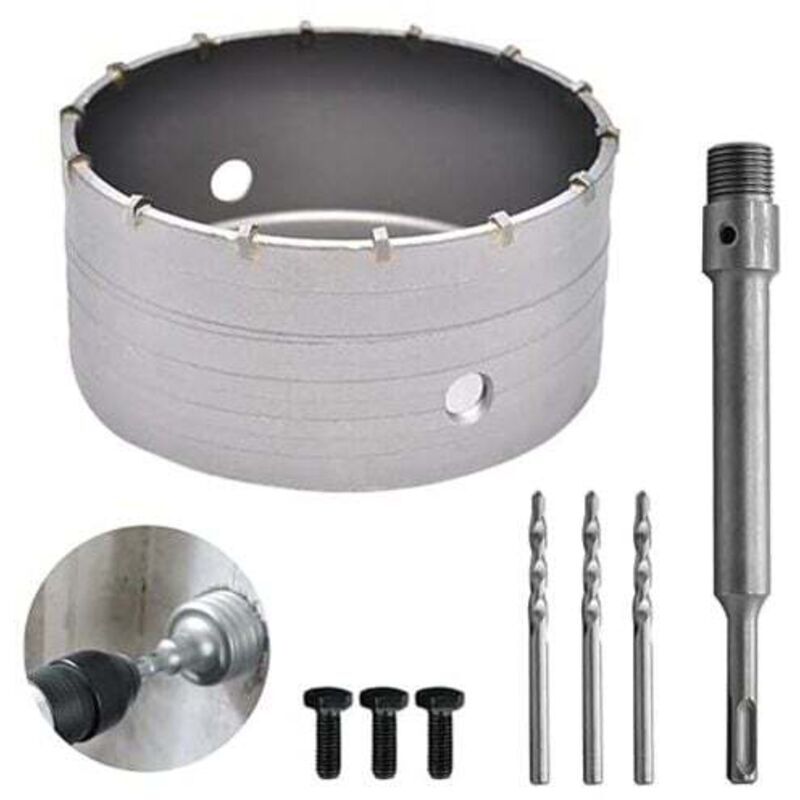 Bimetall-lochsäge 160 Mm Für Beton Und Fliesen – Sds-plus-adapter 220 Mm – 3 Zentrierbohrer 110 Mm – Sauberer Schnitt