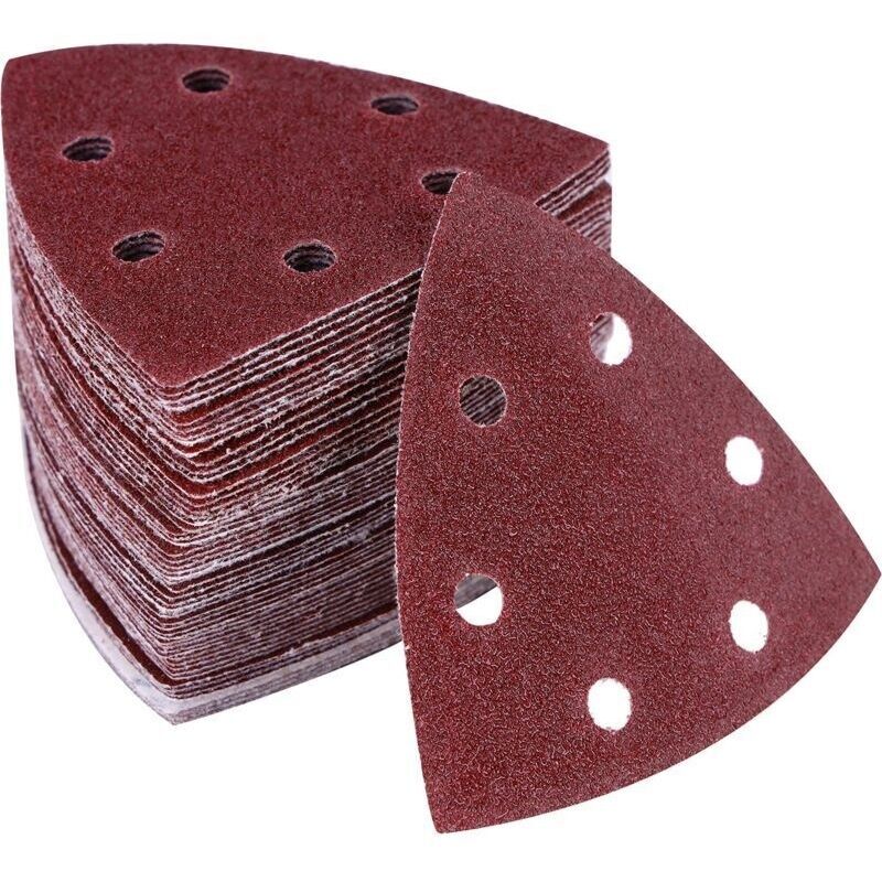 Set Von 100 Abrasiven Dreiecken, 90 X 90 Mm – 6 Löcher Für Delta-schleifer – Aluminiumoxid – Zum Schleifen Von Metall, Holz Und Kunststoff