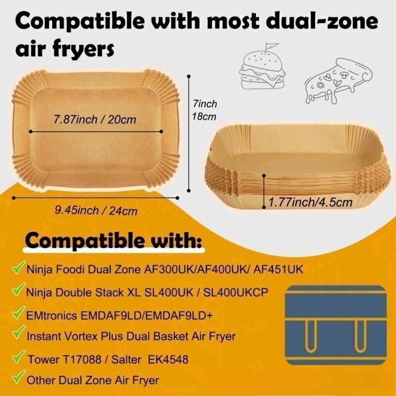 Backpapier Für Ninja Air Fryer Double Stack Xl Sl400eu 9,5l. 120 Stück Zubehör Für Ninja Air Fryer. Backpapier Kompatibel Mit Ninja Af300eu 7,6l / Foodi Max Dual Zone Af400eu